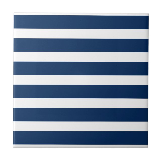 Nautical navy blue and white bold stripes custom tile (Front)