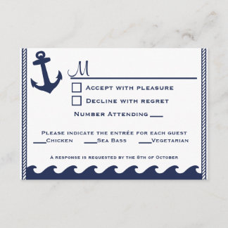 Nautical navy blue and white rsvp 3 menu choice