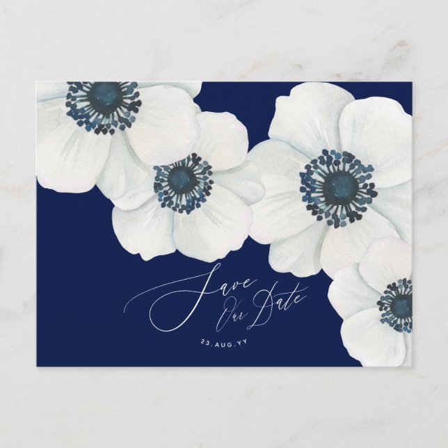 Nautical Navy Blue and White Save the Date  Announcement Postcard (Front)