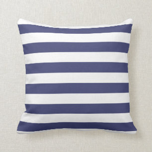 Nautical Navy Blue and White Striped Throw Pillow