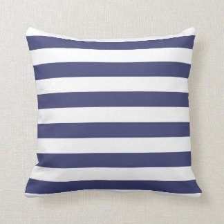 Nautical Navy Blue and White Striped Throw Pillow