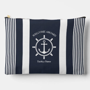 Nautical Navy blue and white striped with Anchor Accessory Pouch