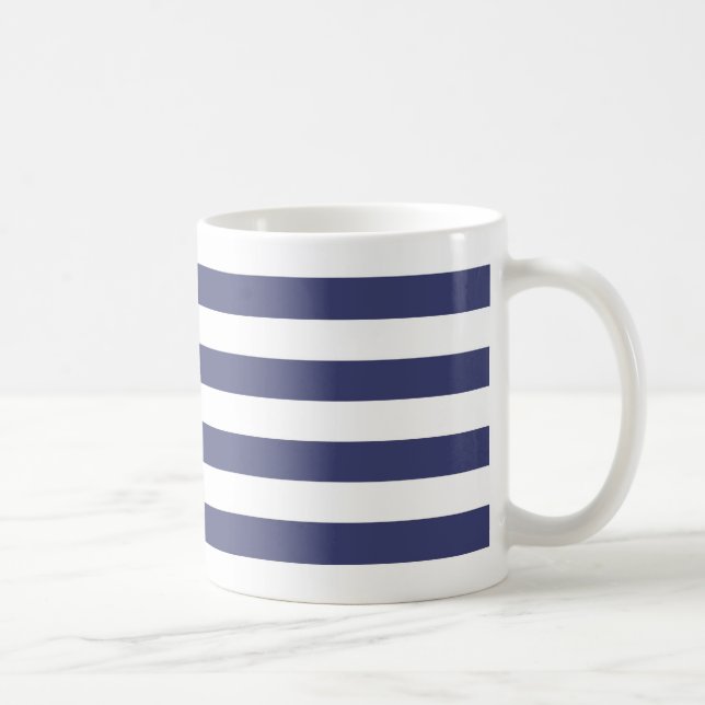 Nautical Navy Blue and White Stripes Coffee Mug (Right)
