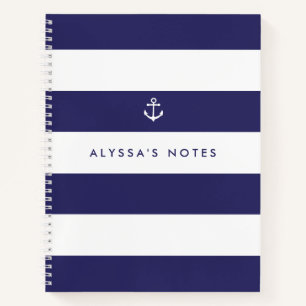 Nautical Navy Blue and White Stripes Notebook
