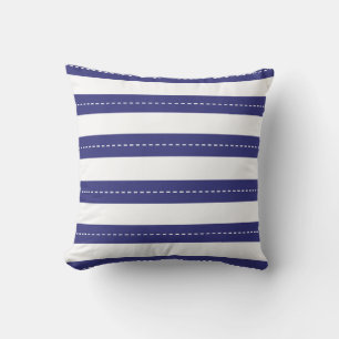 Nautical Navy Blue And White Stripes Pattern Throw Pillow