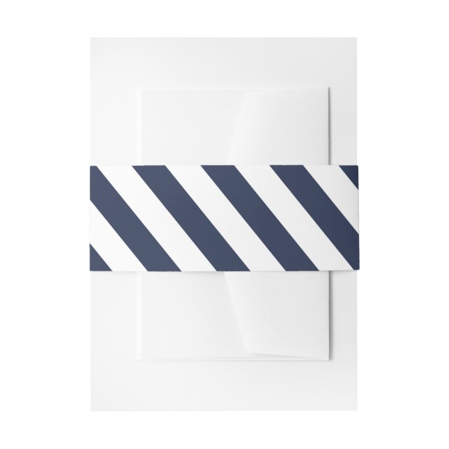 Nautical Navy Blue And White Stripes Wedding Invitation Belly Band (Front Example)