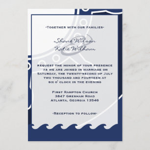 Nautical navy blue and white wedding invitations