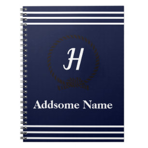Nautical Navy Blue Beach coastal Monogrammed Notebook