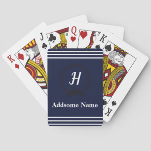 Nautical Navy Blue Beach coastal Monogrammed Playing Cards