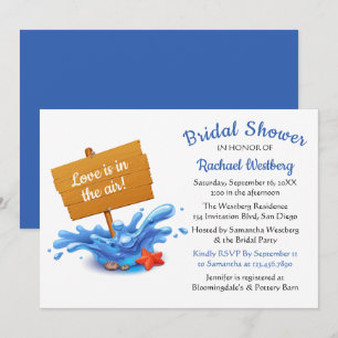 Nautical Navy Blue Beach Ocean Wedding Waves Invitation