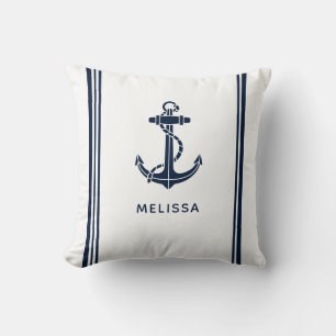 Nautical Navy Blue Boat Anchor Custom Throw Pillow