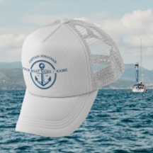 Nautical Navy Blue Boat Captain Name Anchor