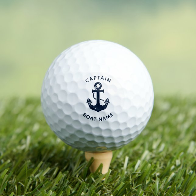 Nautical Navy Blue Boat Name Anchor Golf Balls (Insitu Tee)