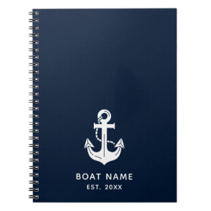 Nautical Navy Blue Boat Name Anchor Notebook
