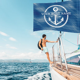 Nautical Navy Blue Boat Name Anchor Rope Boat or