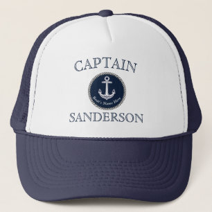 Nautical Navy Blue Boat Name Anchor Rope Trucker H Trucker Hat