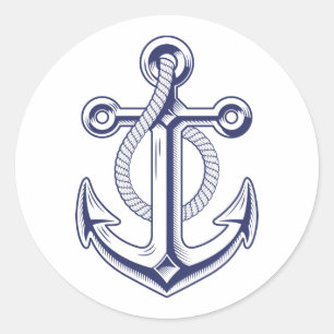 Nautical Navy Blue Boat Ocean Anchor Wedding  Classic Round Sticker