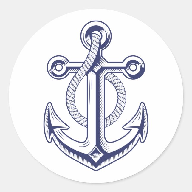 Nautical Navy Blue Boat Ocean Anchor Wedding  Classic Round Sticker (Front)