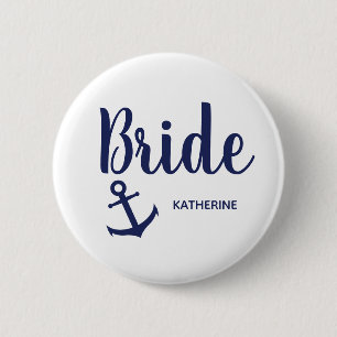 Nautical navy blue bride anchor 2 inch round button