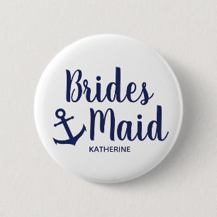 Nautical navy blue bridesmaid anchor 2 inch round button