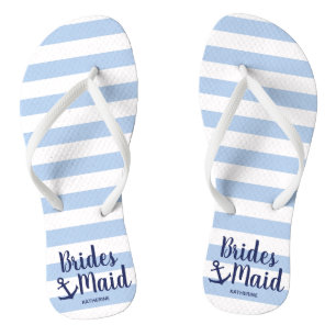 Nautical navy blue bridesmaid with anchor & stripe flip flops