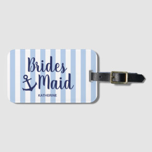 Nautical navy blue bridesmaid with anchor & stripe luggage tag