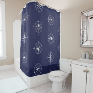 Nautical Navy Blue Coastal Compass Rose Bathroom