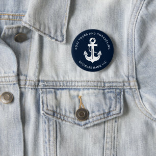 Nautical Navy Blue Custom Boat Name 2 Inch Round Button