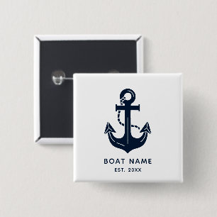 Nautical Navy Blue Custom Boat Name 2 Inch Square Button