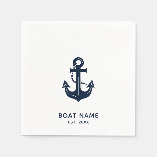 Nautical Navy Blue Custom Boat Name Napkin (Front)