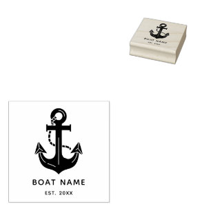 Nautical Navy Blue Custom Boat Name Rubber Stamp
