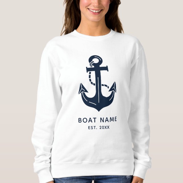 Nautical Navy Blue Custom Boat Name Sweatshirt (Front)