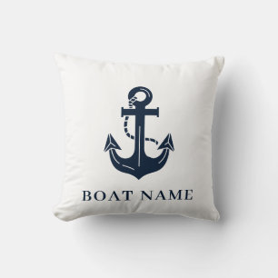 Nautical Navy Blue Custom Boat Name Throw Pillow