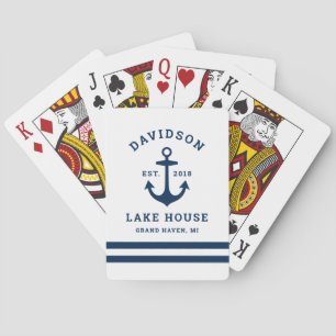 Nautical Navy Blue Custom Family Lake House Playing Cards