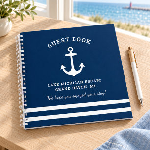 Nautical Navy Blue Custom Vacation Home Guestbook Notebook