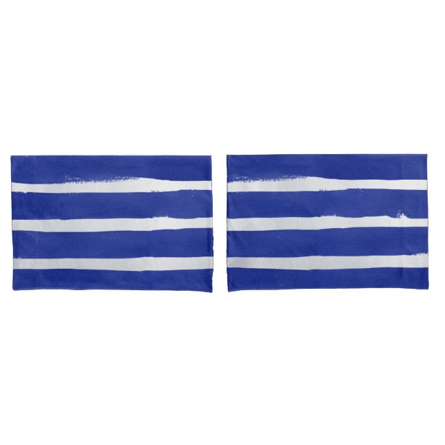 Nautical Navy Blue Distressed Striped Watercolor  Pillowcase (Front-Set)