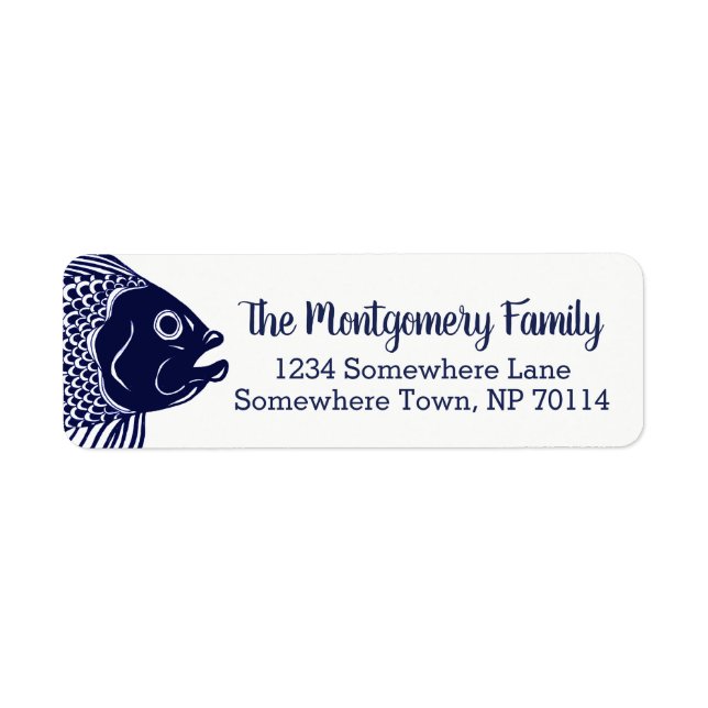 Nautical Navy Blue Fish Head & Family Name (Front)