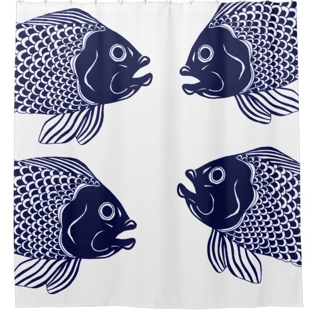 Nautical Navy Blue Fish Heads & White (Front)