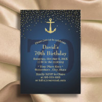 Nautical Navy Blue Gold Anchor 70th Birthday Party