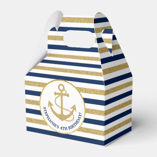 Nautical Navy Blue Gold Anchor Favor Box (Front Side)