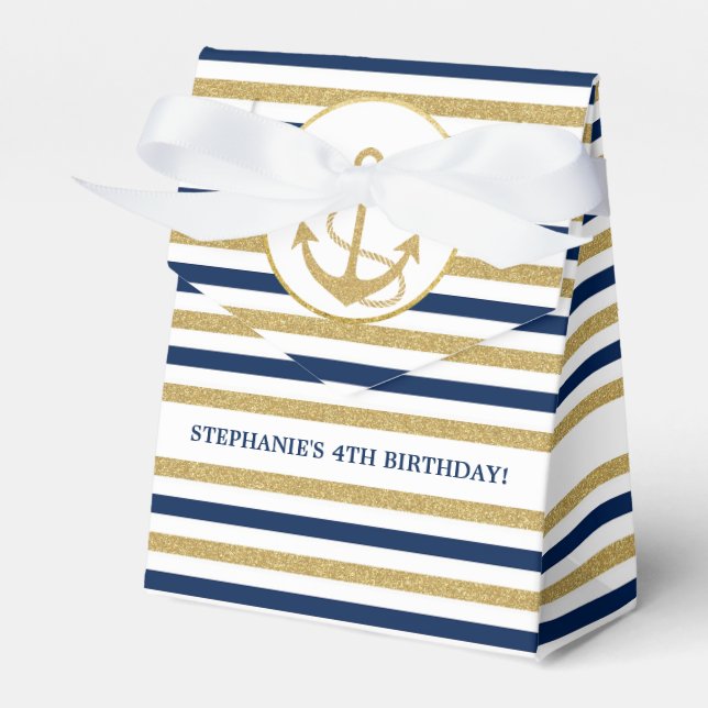 Nautical Navy Blue Gold Anchor Favor Box (Front Side)