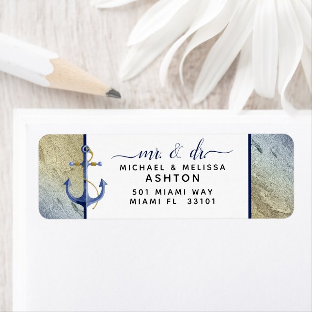 #Nautical Navy Blue Gold Modern Script Mariage (En situation)