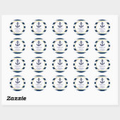 Nautical Navy Blue Gold Stripes Anchor Baby Shower Classic Round Sticker (Sheet)