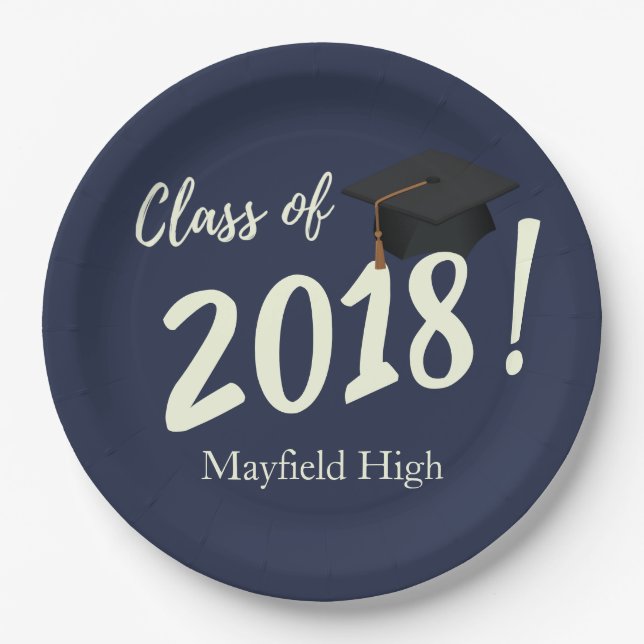Nautical Navy Blue Graduation Party Paper Plate (Front)