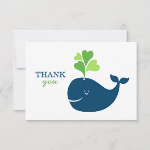 Nautical Navy Blue Green Whale Boy Baby Shower Thank You Card