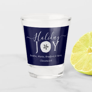 Nautical Navy Blue Joy Sand dollar Christmas Shot  Glass