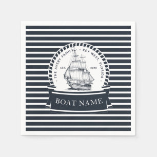 Nautical Navy Blue Modern Personalized Napkin