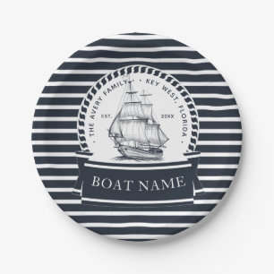 Nautical Navy Blue Modern Personalized Paper Plate