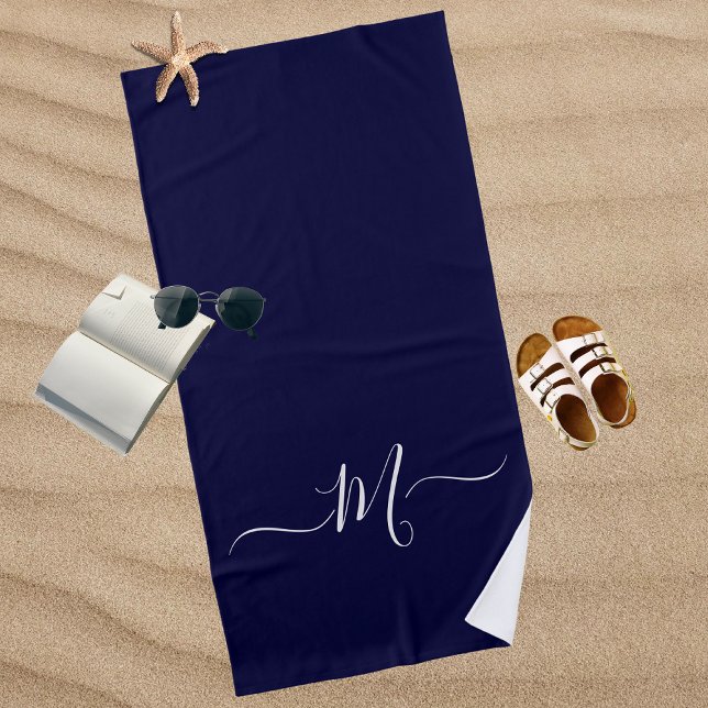 Nautical Navy Blue  Monogram initial  Beach Towel (Creator Uploaded)