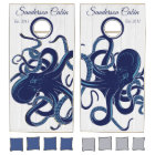 Nautical Navy Blue Octopus Coastal White Wood 